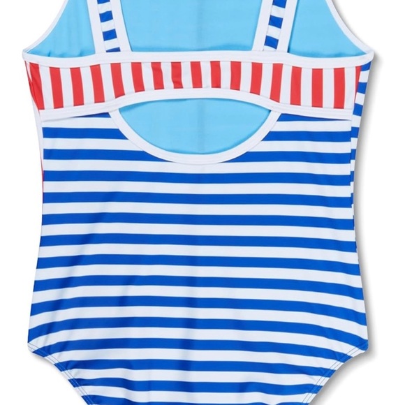 Speedo Girls Swimwear - Red and Blue Striped Swimsuit - Picture 2 of 5
